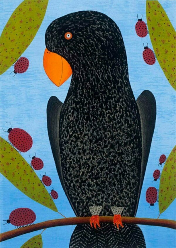 Parrot with ladybird family