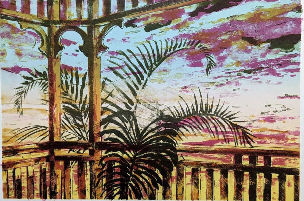Artist in residence from Townsville Anneke Silver 3 colour lithograph completed at Lancaster Press